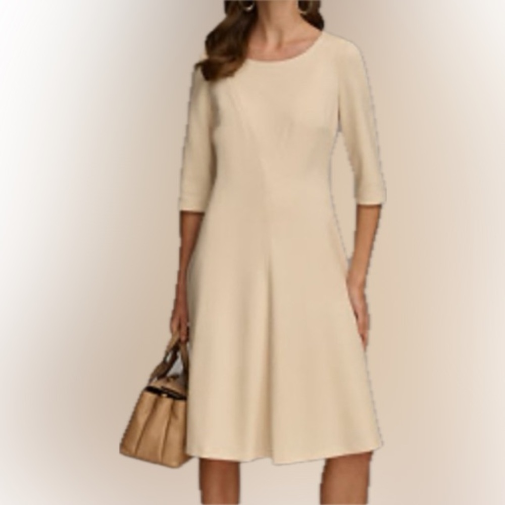 Donna Karan Beige Long Sleeve Dress